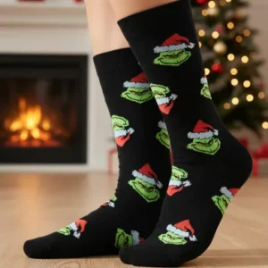 Meia Cano Alto Grinch Natal Verde Unissex