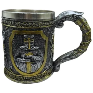 Caneca Guerreiro Medieval Templário Cavaleiro Aço Resina